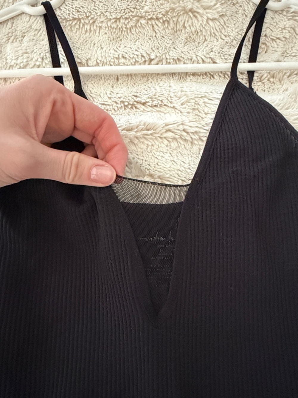 Free People Black Ribbed V-Neck Cami Tank Top with mesh in the middle - Picture 2 of 3